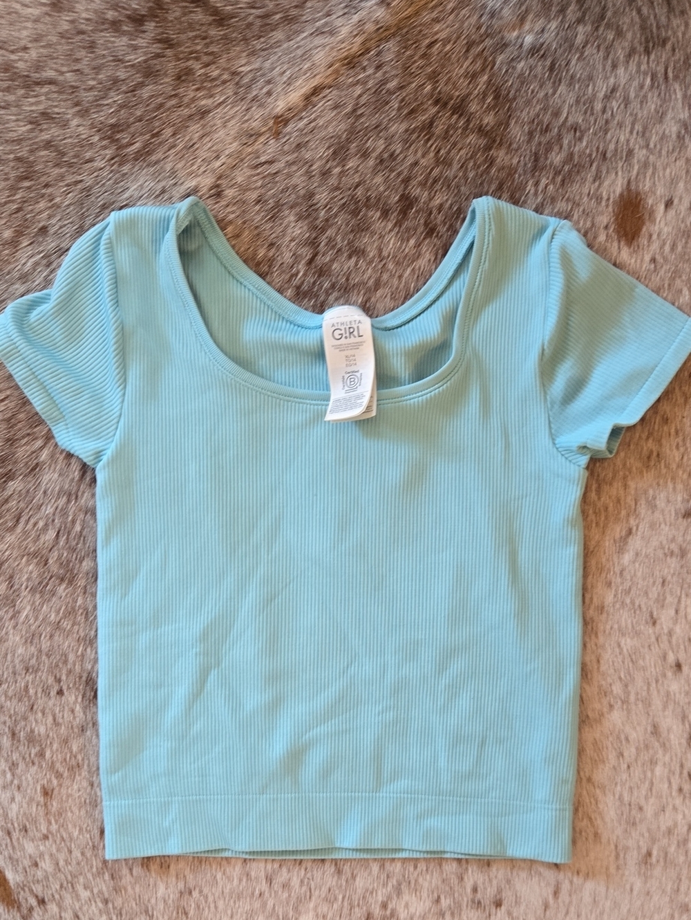 Athleta Girls Light Aqua Ribbed Short Sleeve Tee